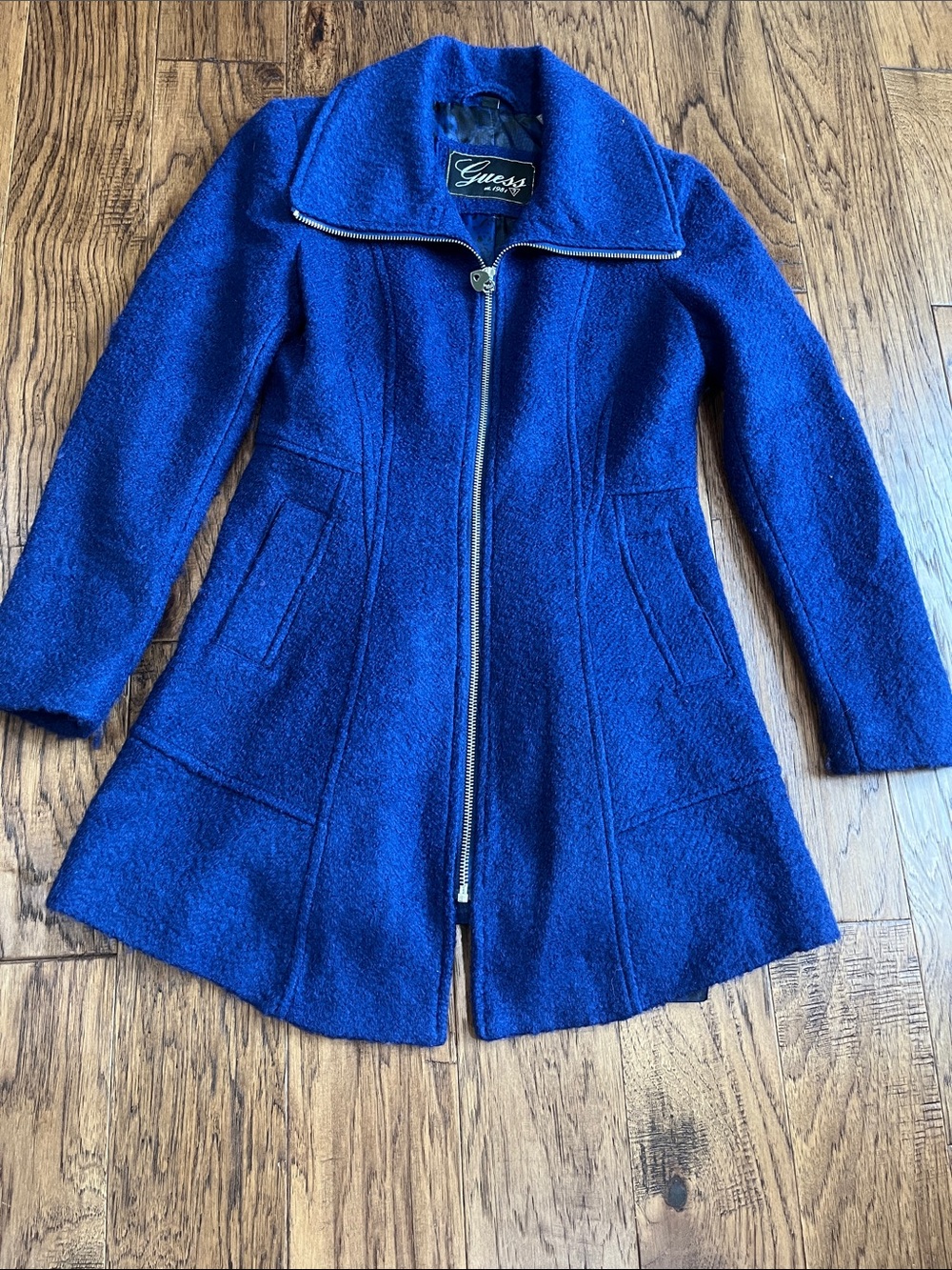 GUESS Women's Cobalt Blue Zip-Front Trench Coat - Picture 1 of 8